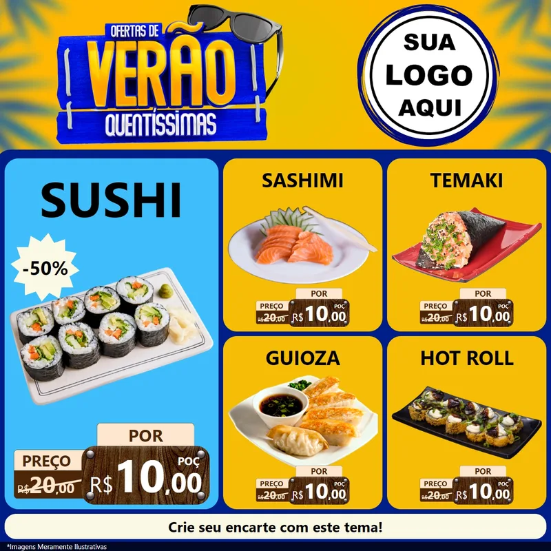 Modelo de Rede Social para Feed Facebook com o tema Ofertas de Verão Quentíssimas para Comida japonesa