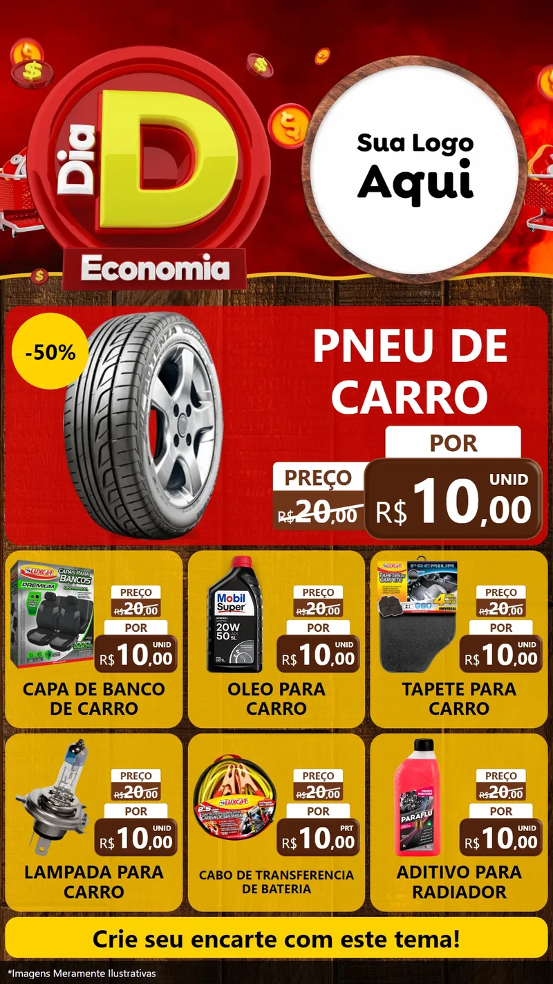Modelo de Rede Social para Stories com o tema Dia D Economia para Auto peças
