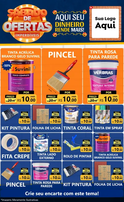Modelo de Encarte para Encarte Grande com o tema Sábado de Ofertas Imperdíveis para Tintas e Ferramentas