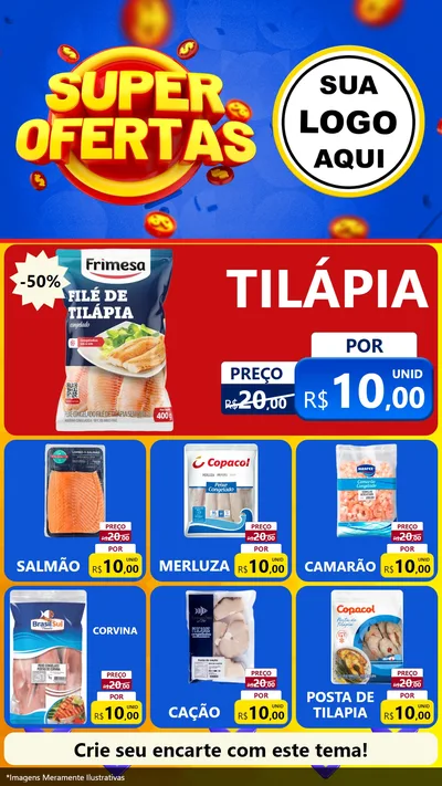Modelo de Rede Social para Stories com o tema Super Ofertas para Peixaria