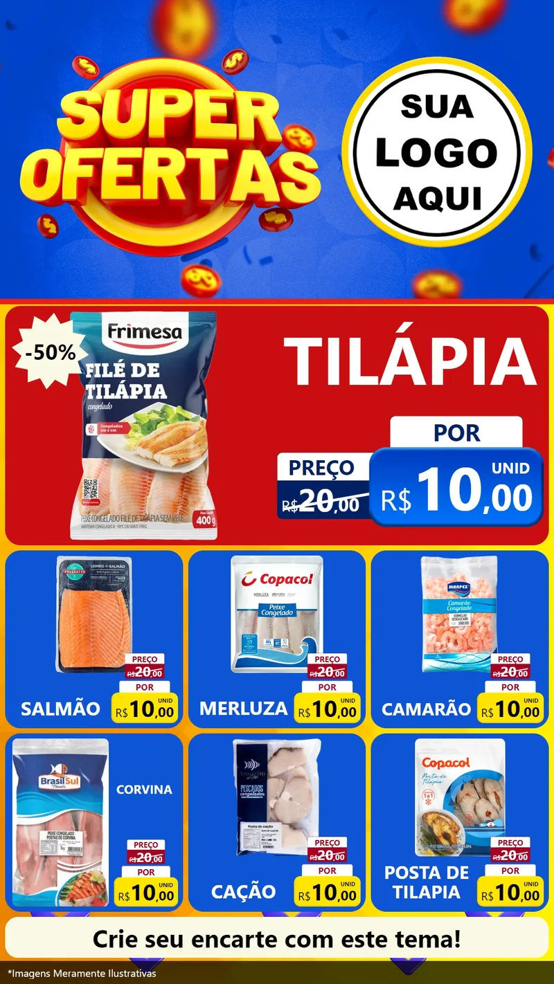 Modelo de Rede Social para Stories com o tema Super Ofertas para Peixaria