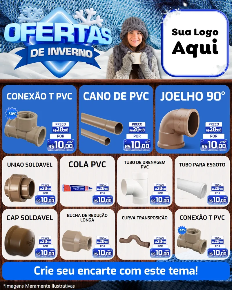 Modelo de Rede Social para Feed Instagram com o tema Ofertas de Inverno para Tubos e conexões