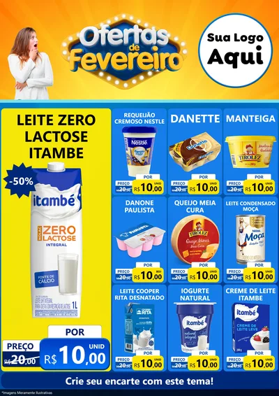 Modelo de Encarte para Encarte A4 Vertical com o tema Ofertas de Fevereiro para Frios e Laticínios