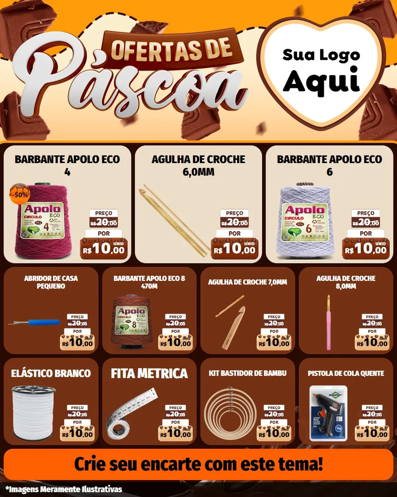 Modelo de Rede Social para Feed Instagram com o tema Ofertas de Páscoa para Armarinho e Aviamentos