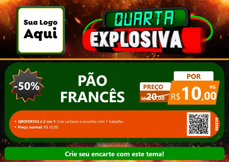 Modelo de Cartaz para Cartaz A4 Horizontal com o tema Quarta Explosiva para Padaria