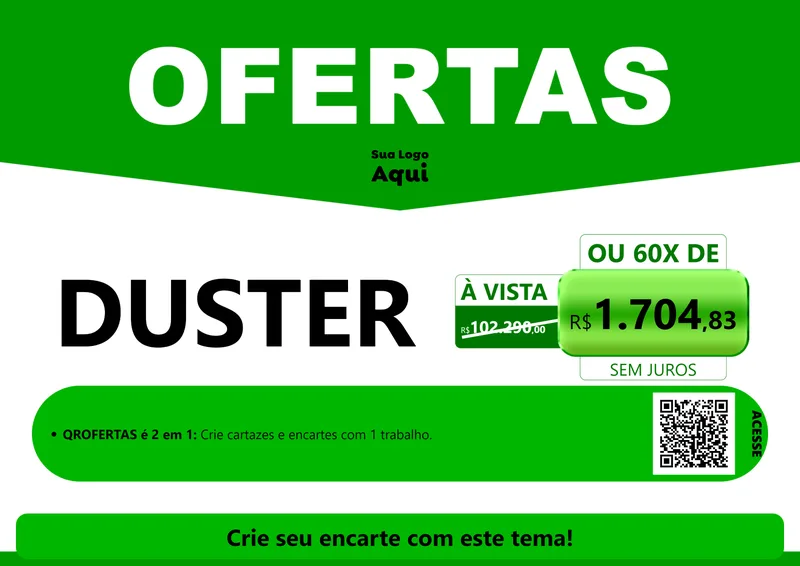 Modelo de Cartaz para Cartaz A4 Horizontal com o tema Ofertas Verde Cartaz para Concessionaria de Carros
