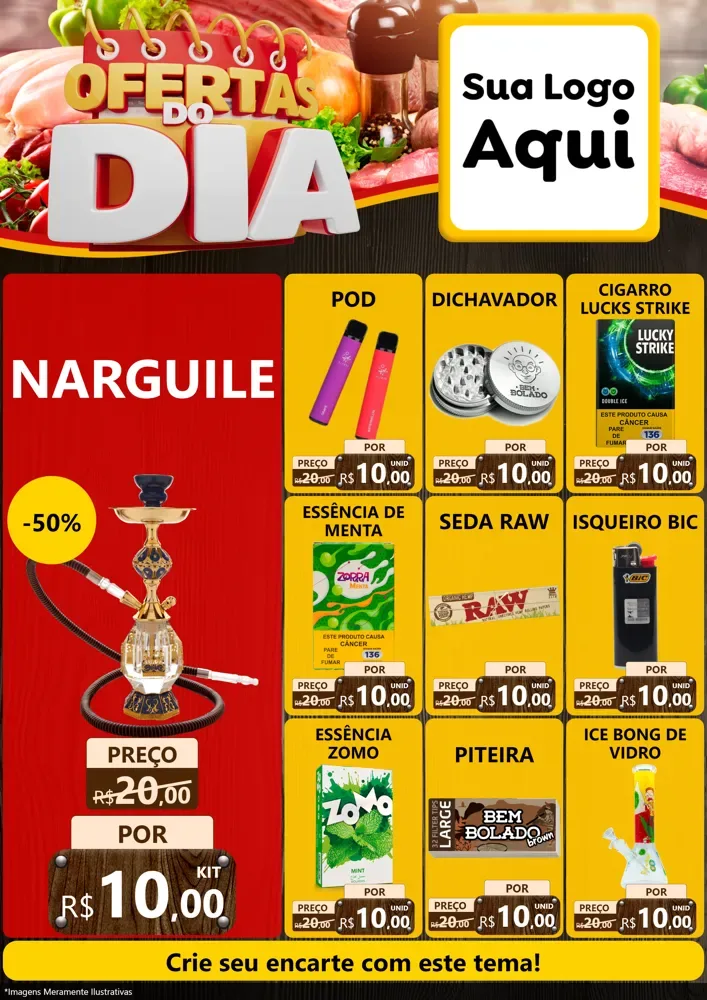 Modelo de Encarte para Encarte A4 Vertical com o tema Ofertas do Dia para Tabacaria