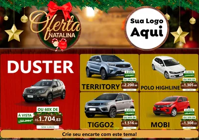 Modelo de Encarte para Encarte A4 Horizontal com o tema Ofertas Natalina para Concessionaria de Carros