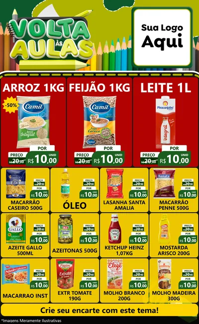 Modelo de Encarte para Encarte Grande com o tema Volta às Aulas para Supermercado