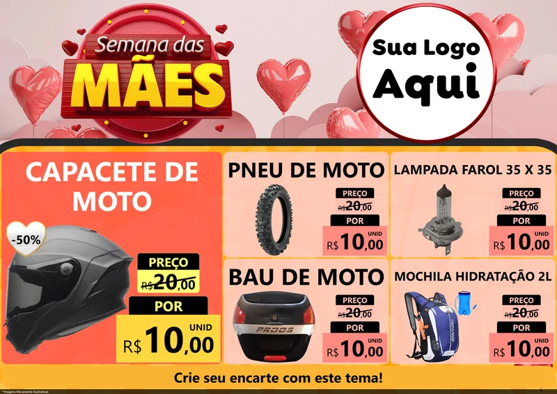 Modelo de Encarte para Encarte A4 Horizontal com o tema Semana das Mães para Moto peças