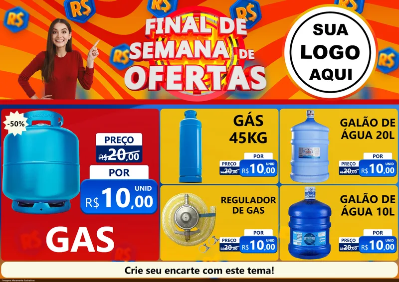 Modelo de Encarte para Encarte A4 Horizontal com o tema Final de Semana de Ofertas para Água e gás