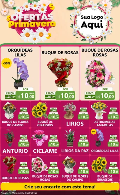 Modelo de Encarte para Encarte Grande com o tema Ofertas de Primavera para Floricultura e jardim