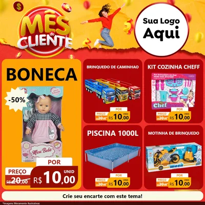 Modelo de Rede Social para Feed Facebook com o tema Mês do Cliente para Brinquedos