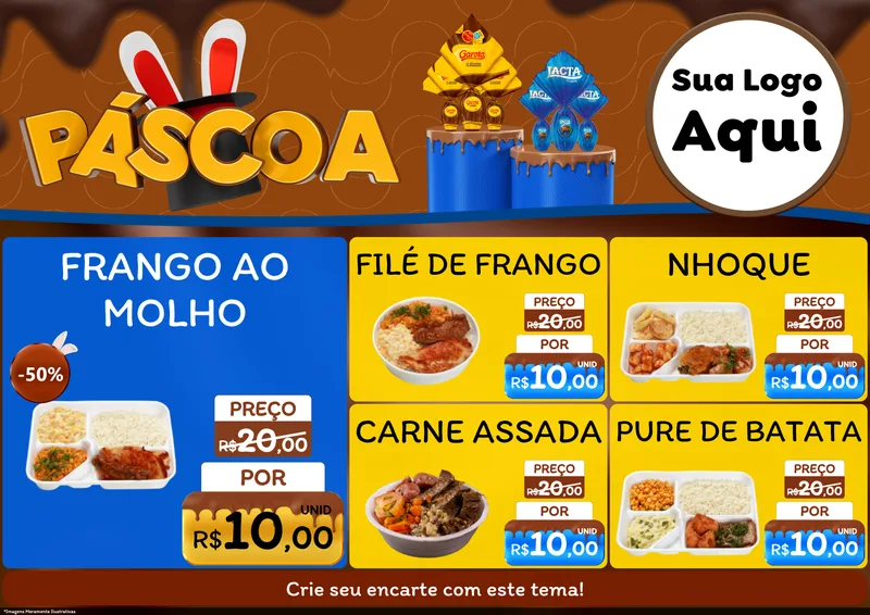 Modelo de Encarte para Encarte A4 Horizontal com o tema Páscoa para Restaurante