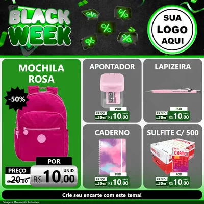 Modelo de Rede Social para Feed Facebook com o tema Black Week para Papelaria