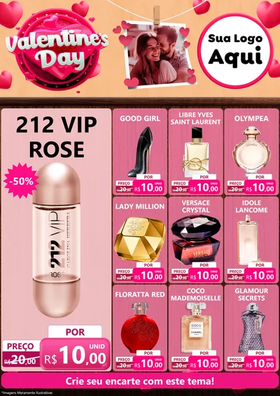 Modelo de Encarte para Encarte A4 Vertical com o tema Valentine's Day para Perfumes