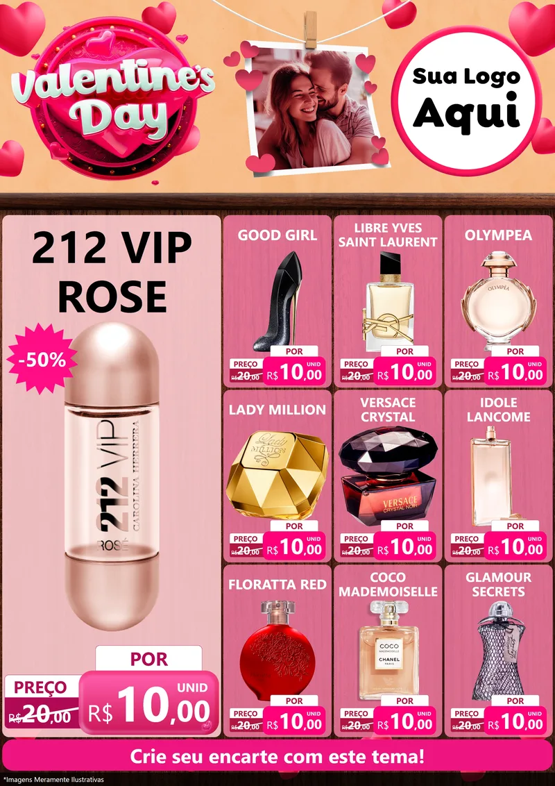 Modelo de Encarte para Encarte A4 Vertical com o tema Valentine's Day para Perfumes