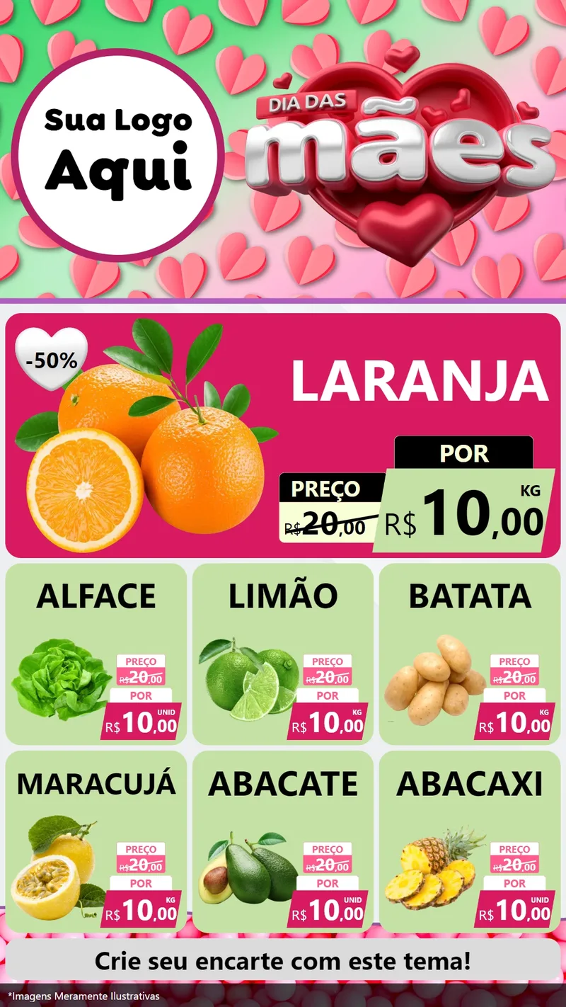 Modelo de Rede Social para Stories com o tema Dia das Mães para Hortifrúti