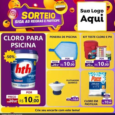 Modelo de Rede Social para Feed Facebook com o tema Sorteio para Produtos para Piscina