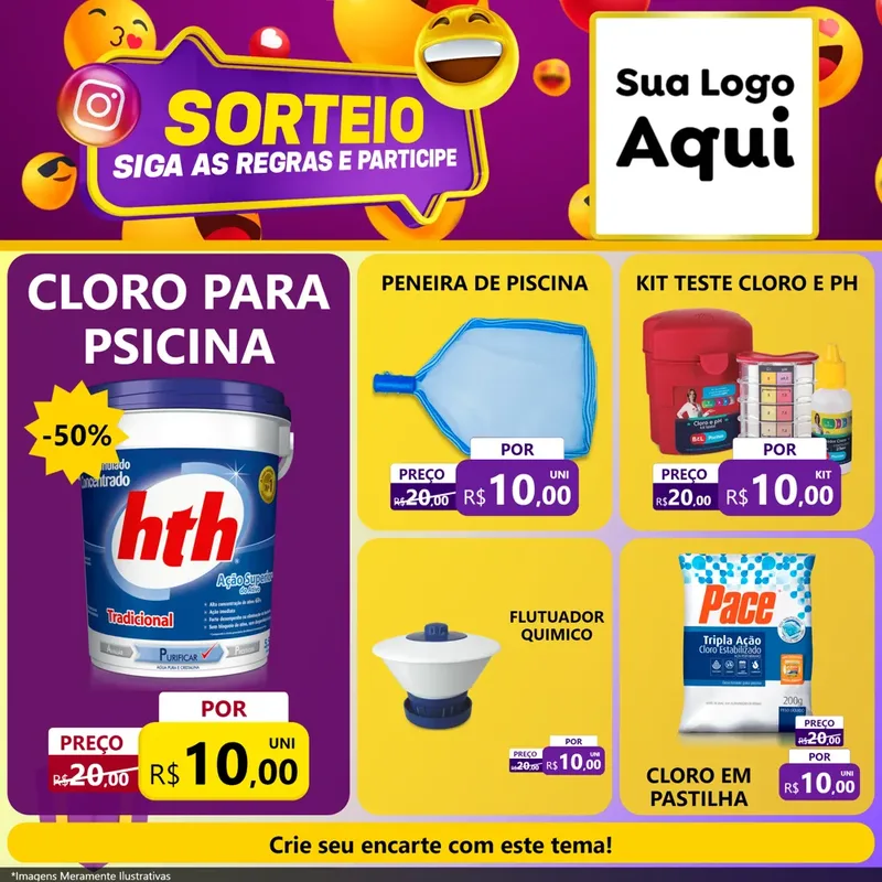 Modelo de Rede Social para Feed Facebook com o tema Sorteio para Produtos para Piscina