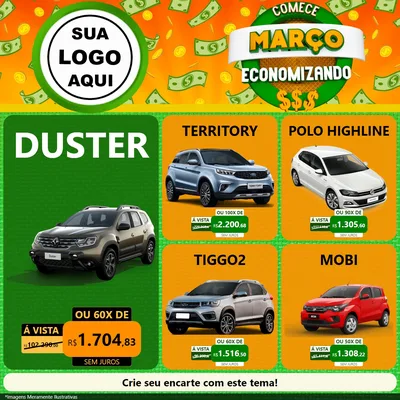 Modelo de Rede Social para Feed Facebook com o tema Comece Março Economizando para Concessionaria de Carros