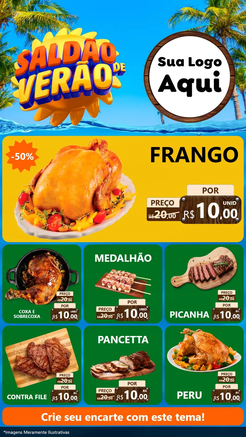 Modelo de Rede Social para Stories com o tema Saldão de Verão para Assados