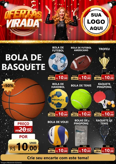 Modelo de Encarte para Encarte A4 Vertical com o tema Ofertas da Virada para Artigos Esportivos