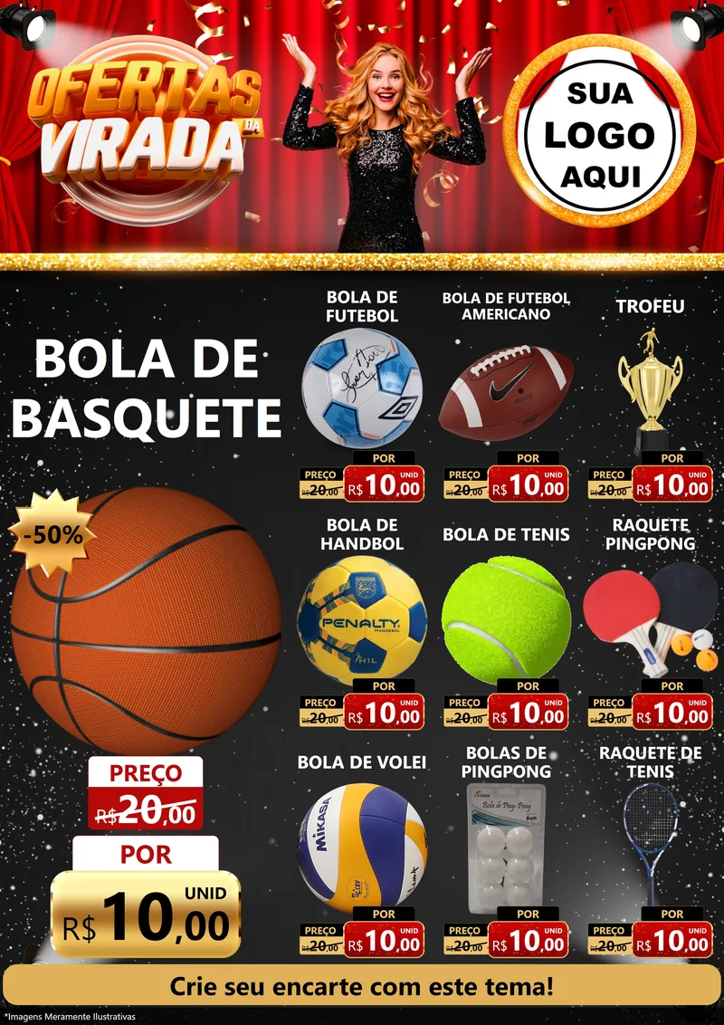 Modelo de Encarte para Encarte A4 Vertical com o tema Ofertas da Virada para Artigos Esportivos