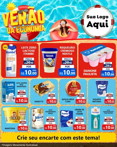 Modelo de Rede Social para Feed Instagram com o tema Verão da Economia para Frios e Laticínios