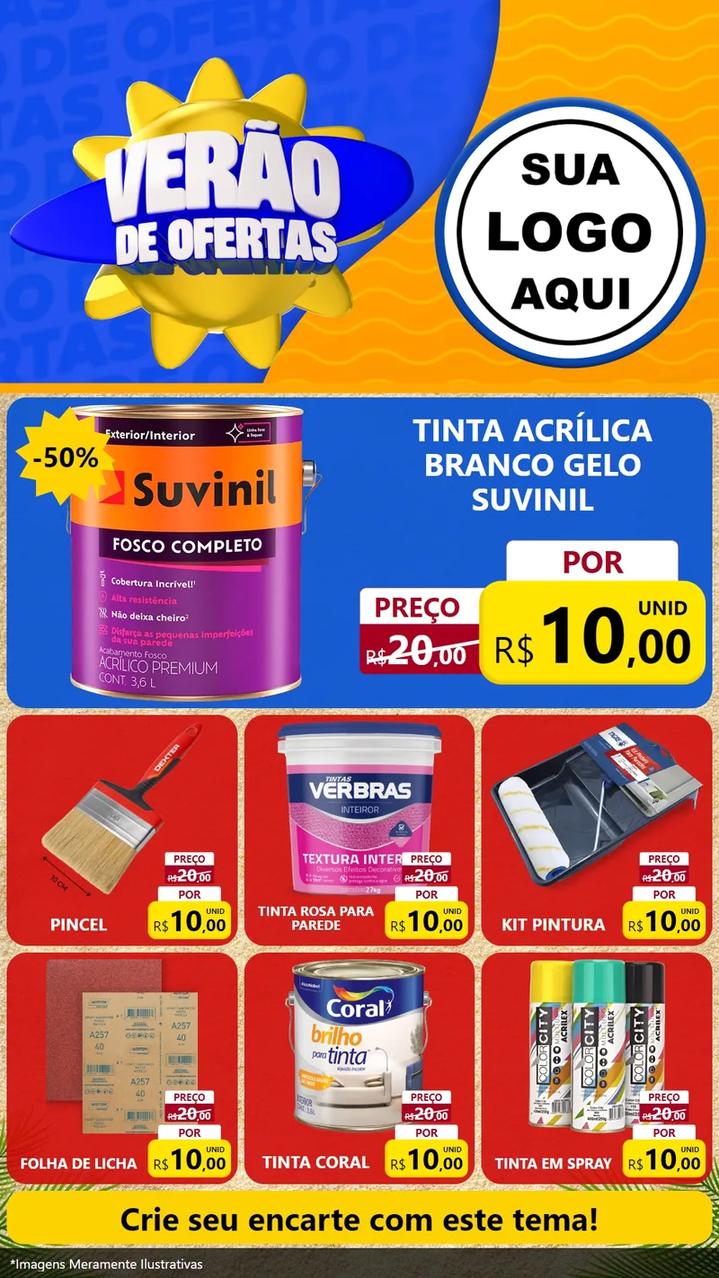 Modelo de Rede Social para Stories com o tema Verão de Ofertas para Tintas e Ferramentas