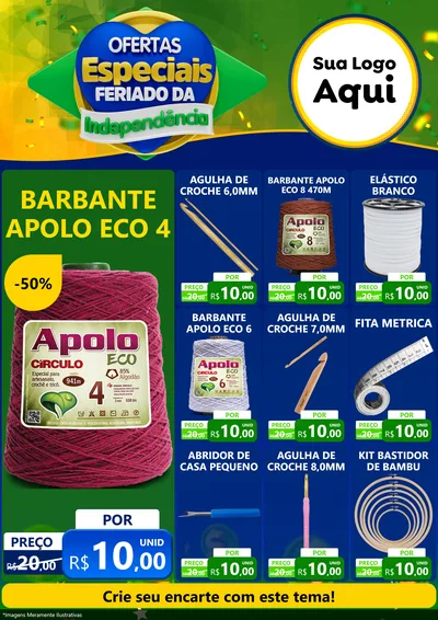 Modelo de Encarte para Encarte A4 Vertical com o tema Ofertas Especiais Feriado da Independência para Armarinho e Aviamentos