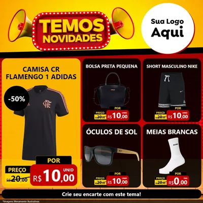 Modelo de Rede Social para Feed Facebook com o tema Temos Novidades para Roupas e acessórios