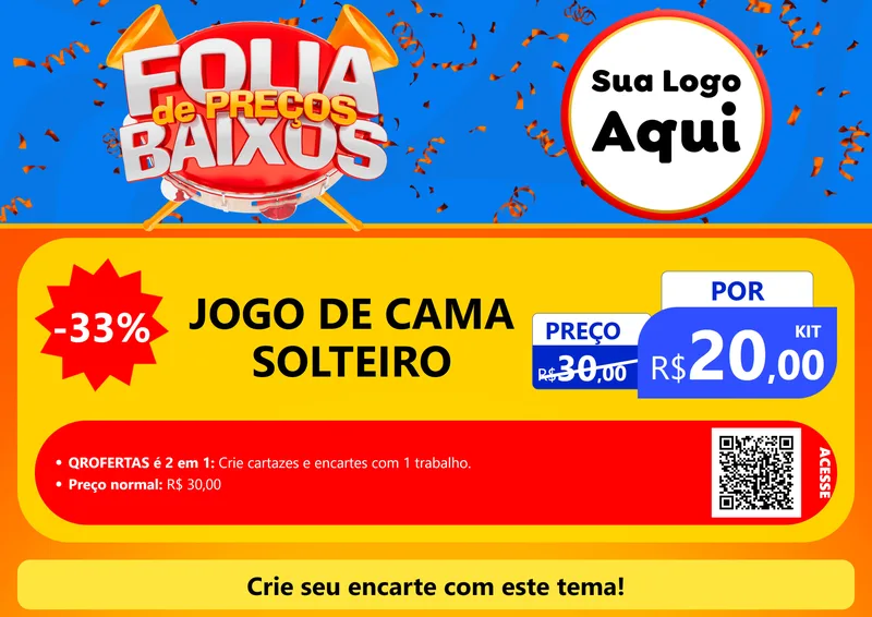 Modelo de Cartaz para Cartaz A4 Horizontal com o tema Folia de Preços Baixos para Cama, Mesa e Banho