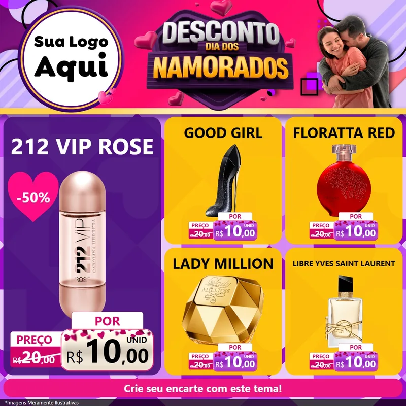 Modelo de Rede Social para Feed Facebook com o tema Desconto Dia dos Namorados para Perfumes