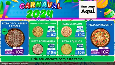 Modelo de TV para TV Horizontal com o tema Carnaval 2027 para Pizzaria