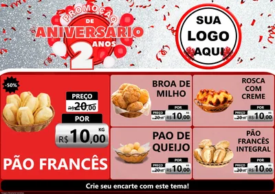 Modelo de Encarte para Encarte A4 Horizontal com o tema Promoção de Aniversário - 2 Anos para Padaria