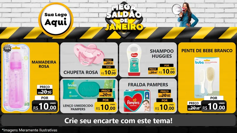Modelo de TV para TV Horizontal com o tema Mega Saldão de Janeiro para Bebês