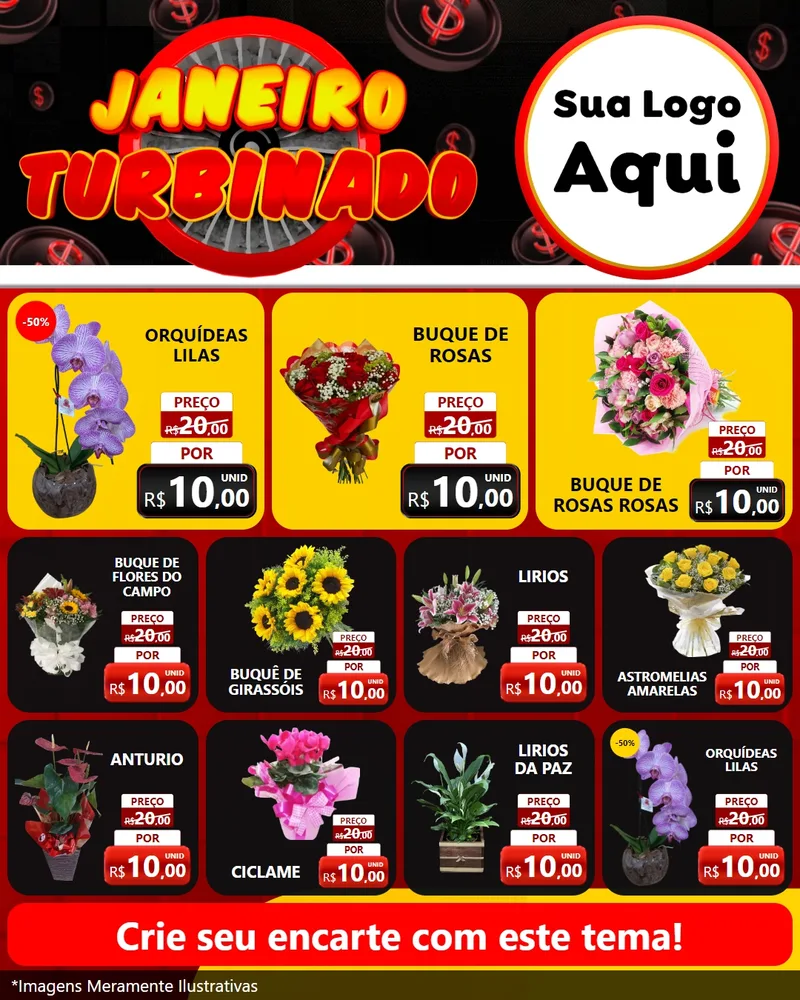 Modelo de Rede Social para Feed Instagram com o tema Janeiro Turbinado para Floricultura e jardim