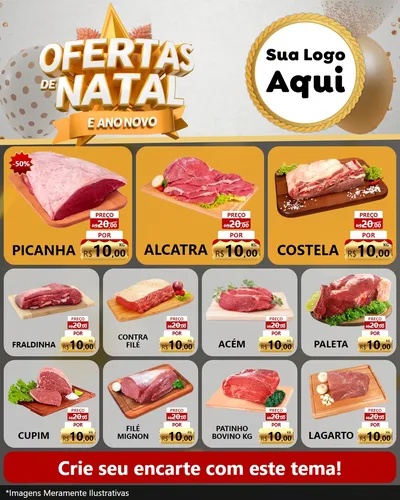 Modelo de Rede Social para Feed Instagram com o tema Ofertas De Natal E Ano Novo para Açougue