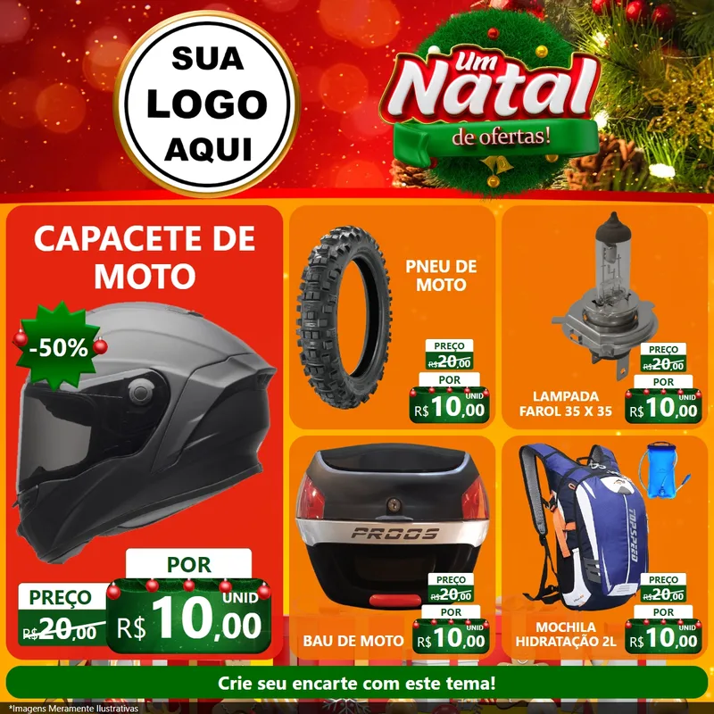 Modelo de Rede Social para Feed Facebook com o tema Um Natal de Ofertas para Moto peças