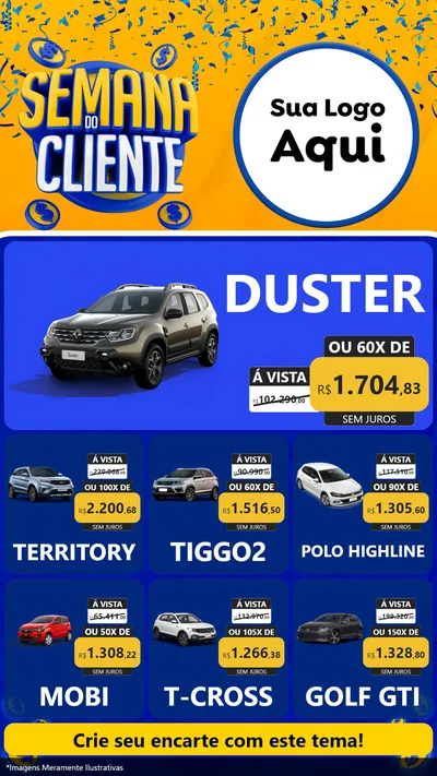 Modelo de Rede Social para Stories com o tema Semana do Cliente para Concessionaria de Carros