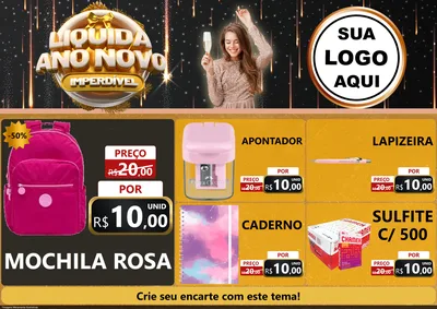 Modelo de Encarte para Encarte A4 Horizontal com o tema Liquida Ano Novo Imperdível para Papelaria