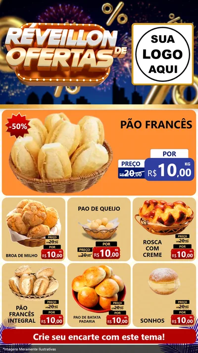 Modelo de Rede Social para Stories com o tema Réveillon de Ofertas para Padaria