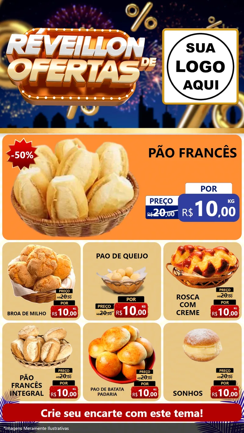 Modelo de Rede Social para Stories com o tema Réveillon de Ofertas para Padaria