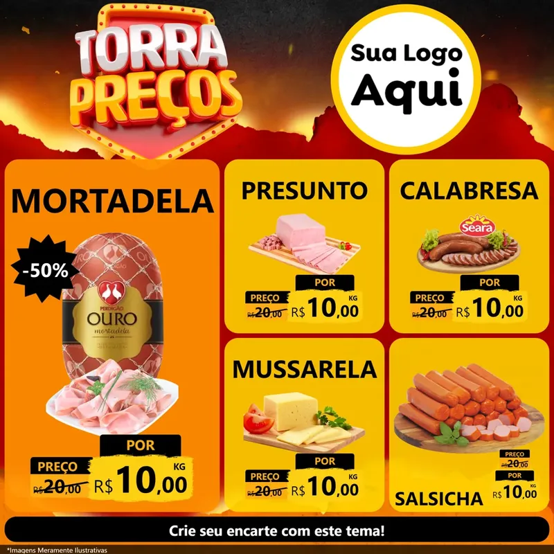 Modelo de Rede Social para Feed Facebook com o tema Torra Preços para Frios e Laticínios