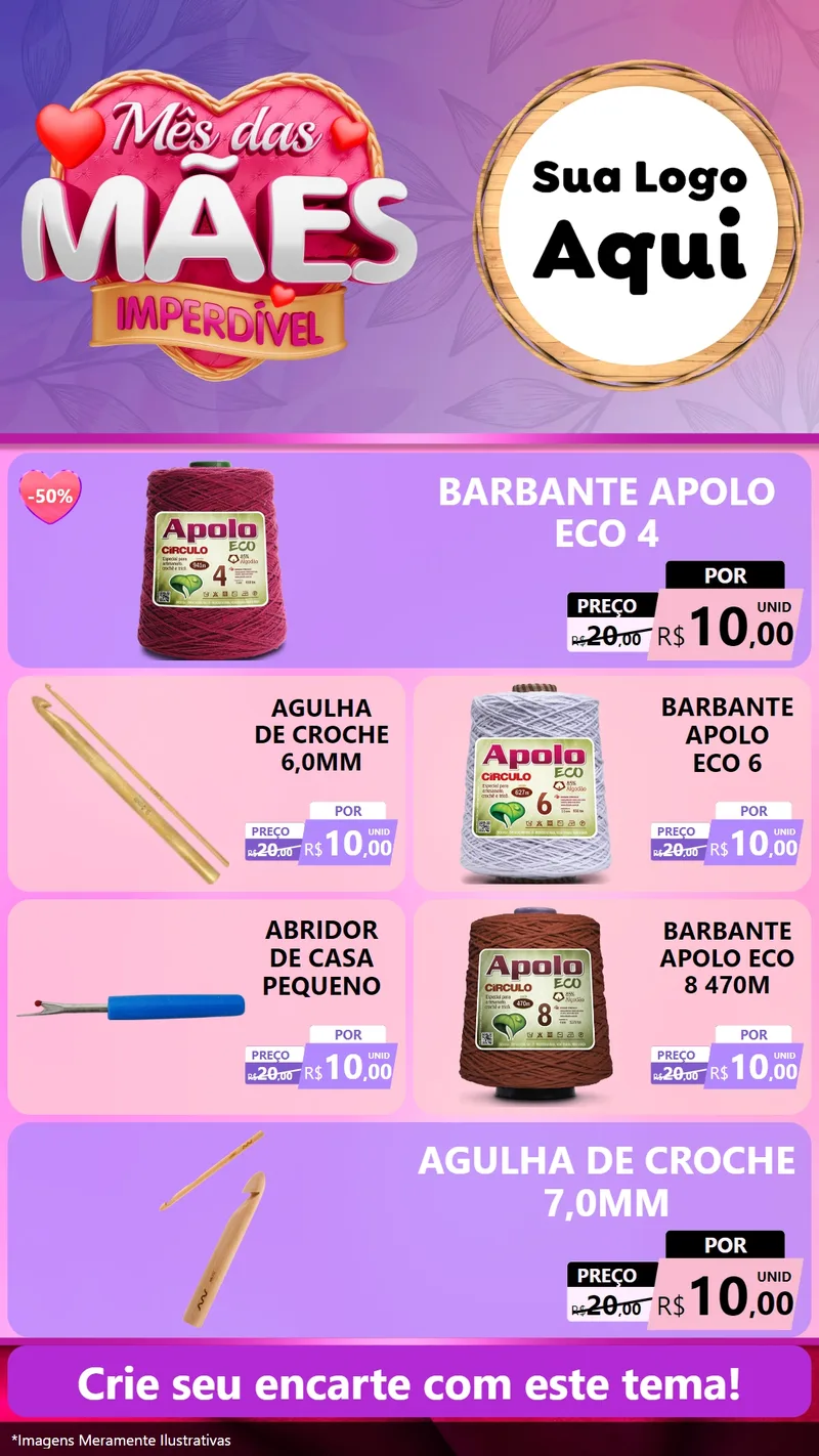 Modelo de TV para TV Vertical com o tema Mês das Mães Imperdível para Armarinho e Aviamentos