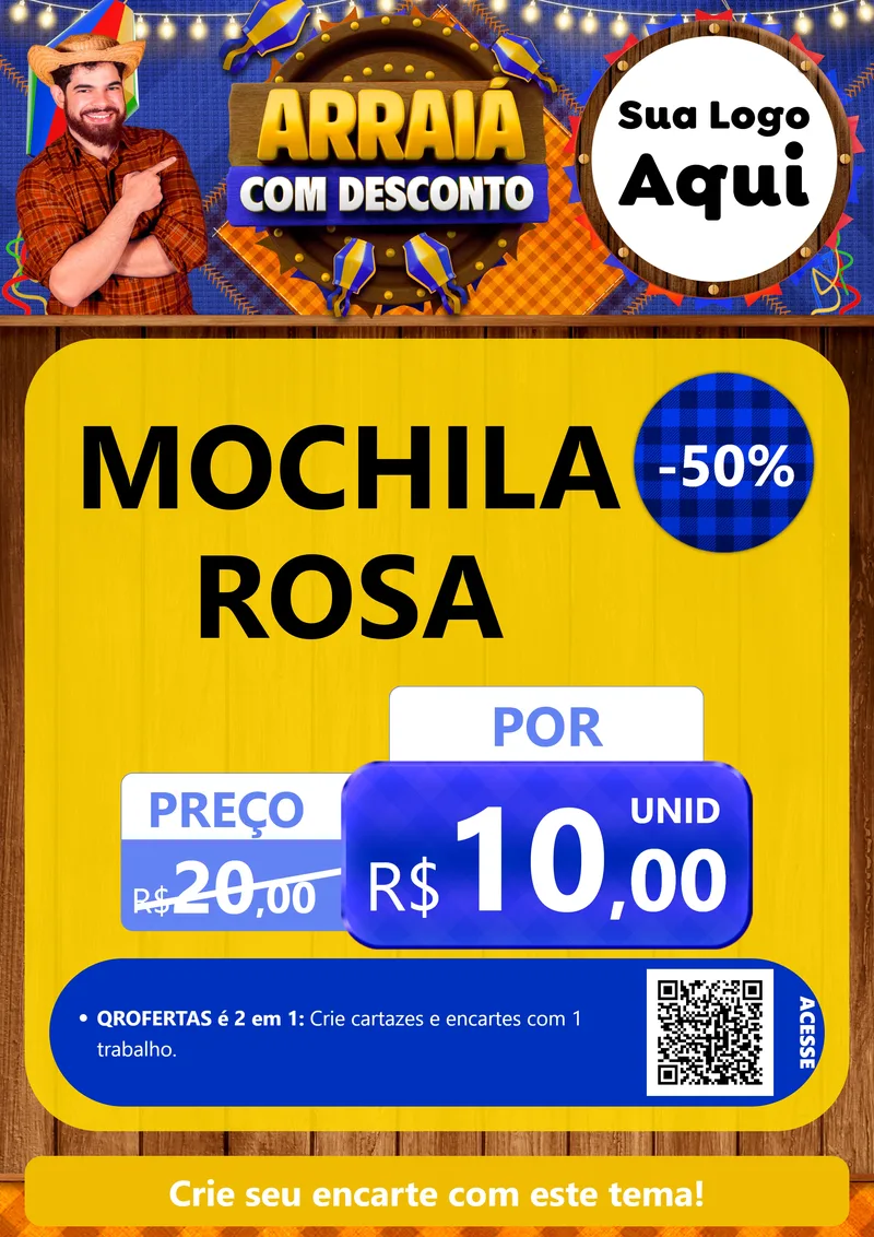 Modelo de Cartaz para Cartaz A4 Vertical com o tema Arraiá Com Desconto para Papelaria