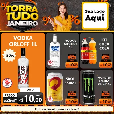 Modelo de Rede Social para Feed Facebook com o tema Torra Tudo Janeiro para Distribuidora de bebidas