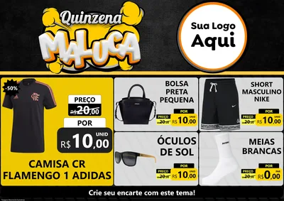 Modelo de Encarte para Encarte A4 Horizontal com o tema Quinzena Maluca para Roupas e acessórios