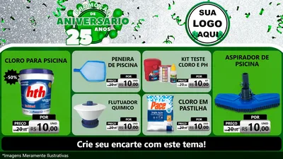 Modelo de TV para TV Horizontal com o tema Promoção de Aniversário - 25 Anos para Produtos para Piscina
